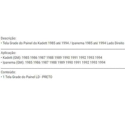 Imagem de Tela Grade Do Painel Ipanema Kadett 1985/1994 Preto Ld