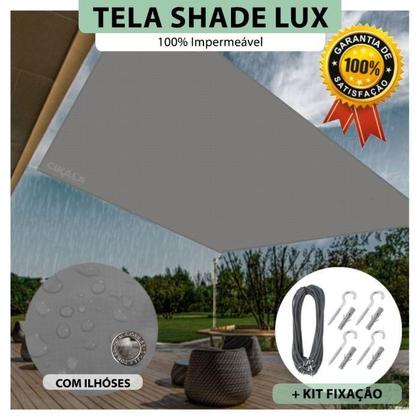 Imagem de Tela Lona Cinza Shade Lux 8x1.30 M Impermeável + Kit Fixação Para Cobertura Garagem Quintal