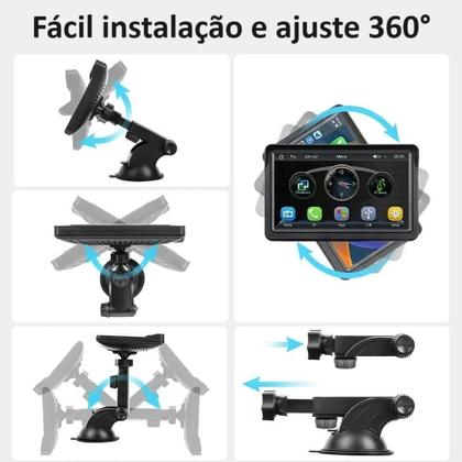 Imagem de Tela Multimídia Portátil Universal Com Espelhamento Sem Fio, Bluetooth, Tela de 7, USB e Carplay - Não precisa de moldur