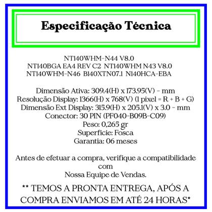 Imagem de Tela Notebook Led 14.0 Slim 30pin - Positivo Motion Q232a