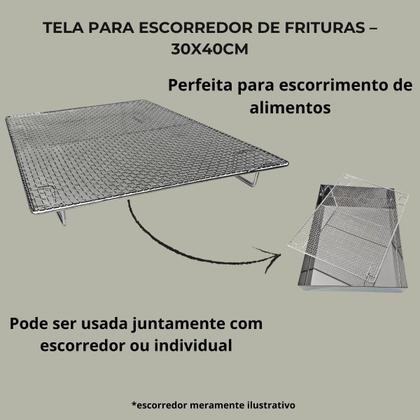 Imagem de Tela Para Escorredor Fritura Inox 30x40x6cm Batata Frita Salgados Pastel Coxinha Kibe Risolis