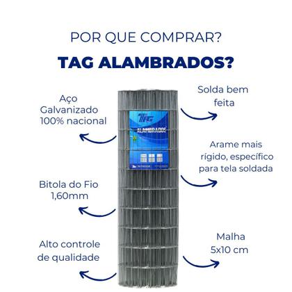 Imagem de TELA SOLDADA TAG MALHA 5x10cm FIO 1,60mm RL 25X1,5m