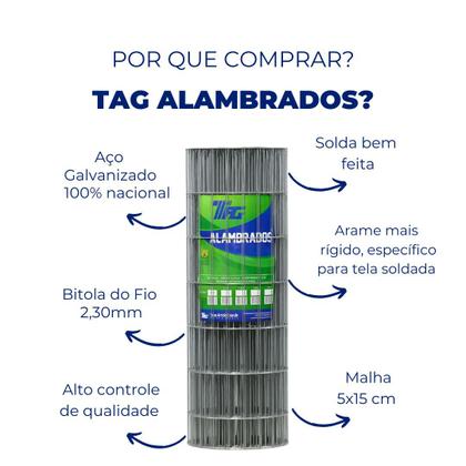 Imagem de TELA SOLDADA TAG MALHA 6,5x15cm FIO 2,30mm RL 25X1,5m