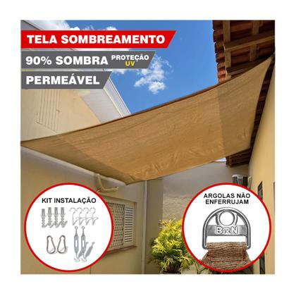 Imagem de Tela Sombreamento Decorativo Chocolate Cobertura 4,5x3 Metros + Kit Instalação