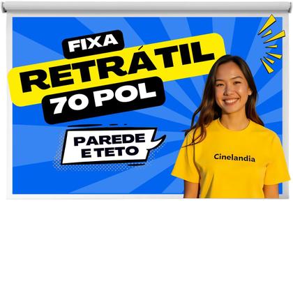 Imagem de Tela Telão Lona Tecido Banner Retrátil Manual Não Elétrica Projetor Projeção Datashow Retroprojetor Fixa Teto Parede Madeira Gesso Cimento 70 POL