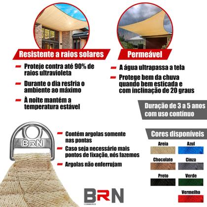 Imagem de Tela Toldo Sombreamento Cor Cinza 3x3 Metros + Kit De Instalação