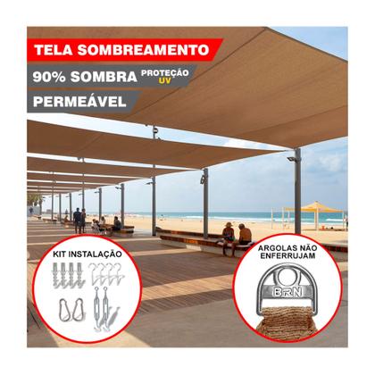 Imagem de Tela Toldo Sombreamento Cores Cobertura 2x2 Metros + Kit De Instalação