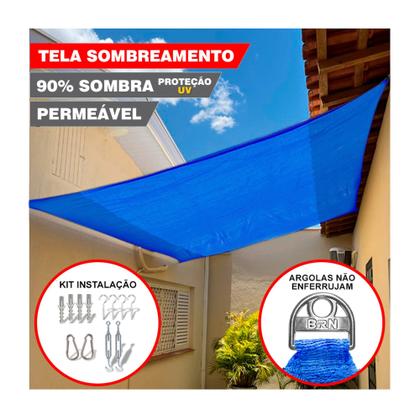 Imagem de Tela Toldo Sombreamento Cores Cobertura 5x3 Metros + Kit De Instalação
