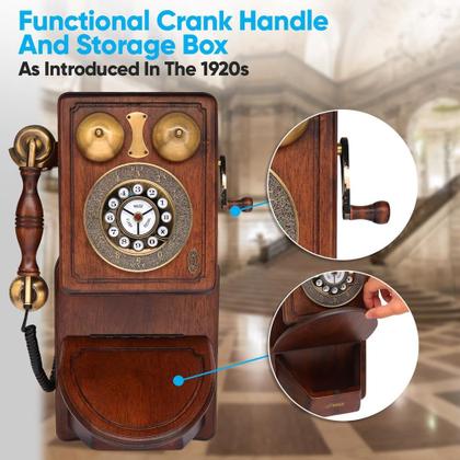 Imagem de Telefone com fio Pyle Vintage Classic para montagem na parede com design retrô