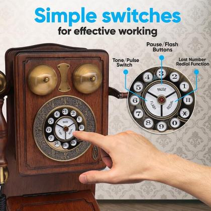 Imagem de Telefone com fio Pyle Vintage Classic para montagem na parede com design retrô