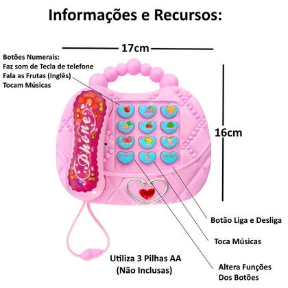 Imagem de Telefone de Brinquedo Infantil Musical Bebê Educativo Rosa