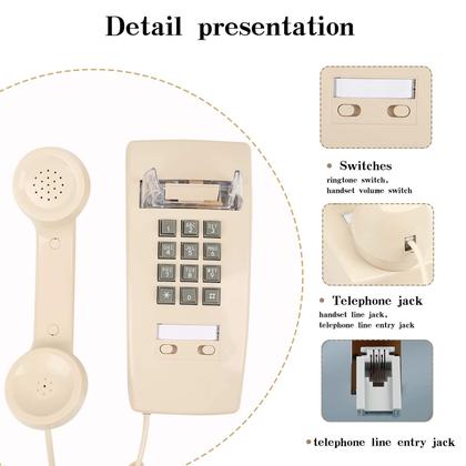 Imagem de Telefone de parede com fio, retrô, design clássico, bege