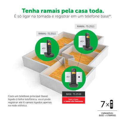 Imagem de Telefone Digital Sem Fio Com Ramal Adicional TS 2512 Intelbras Com Base Recarregável Bivolt Preto