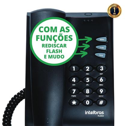 Imagem de Telefone Fixo Com Fio Pleno Intelbras Sem Chave Preto - 10 Unidades