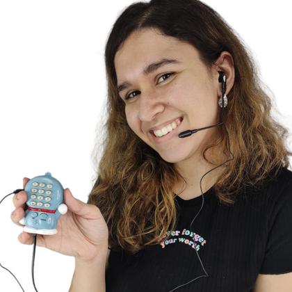 Imagem de Telefone Fixo Gato Mesa C Headset Microfone Flexivel Desenho Anime Enfeite Vintage Decoraçao