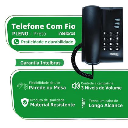 Imagem de Telefone Fixo Intelbras De Mesa Parede Com Fio Pleno Preto