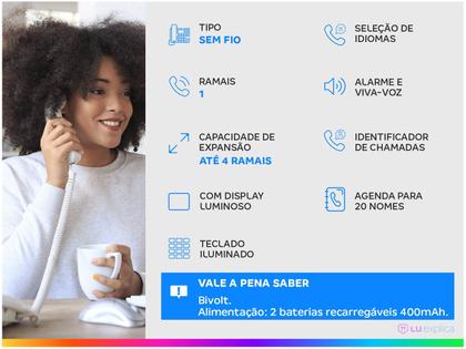 Imagem de Telefone Sem Fio Motorola MT150 com Identificador Preto