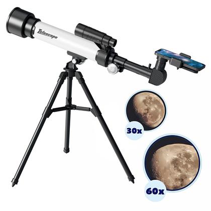 Imagem de Telescópio Astronômico Infantil Educativo Com Tripé Ajustável Zoom 30x 60x E Luneta