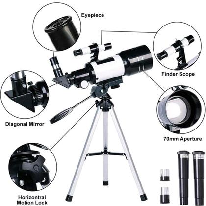 Imagem de Telescópio Astronômico Refrator Longo Alcance Zoom Terrestre Lunar Azimutal Barlow Visão Noturna Monóculo Tripé Completo