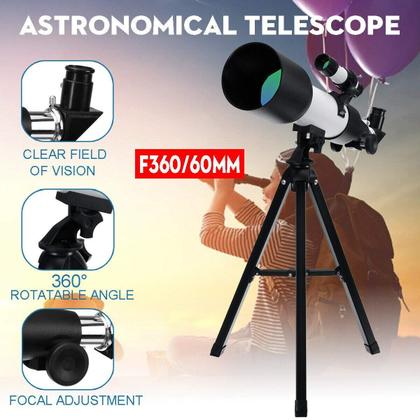 Imagem de Telescópio Astronômico Refrator Longo Alcance Zoom Terrestre Lunar Azimutal Barlow Visão Noturna Monóculo Tripé Completo