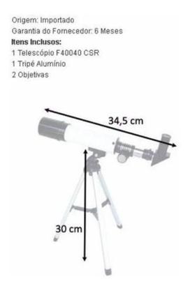 Imagem de Telescópio Profissional 40mm Com Tripé F400 40m Csr F40040m 