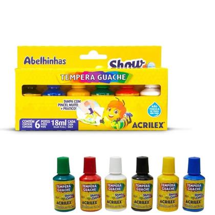 Imagem de Tempera Guache Tinta C/ 6 Cores com Pincel Acrilex 18ml