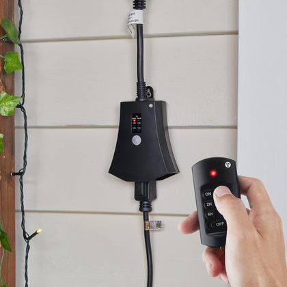 Imagem de Temporizador de luzes externas à prova d'água com controle remoto de 3 tomadas Minetom