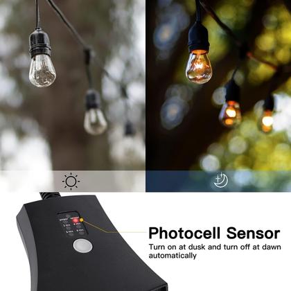 Imagem de Temporizador de luzes externas à prova d'água com controle remoto de 3 tomadas Minetom