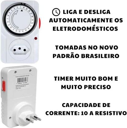 Imagem de Temporizador de Tomada Mecânico com Timer Analógico Programável Bivolt 110v 220v Fachadas Painéis Luminosos Psicinas Aquários Jardim Geladeira