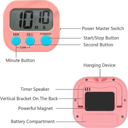 Imagem de Temporizador Digital Relogio Timer Magnetico Cronometro Alarme Cozinha Academia Ima Geladeira