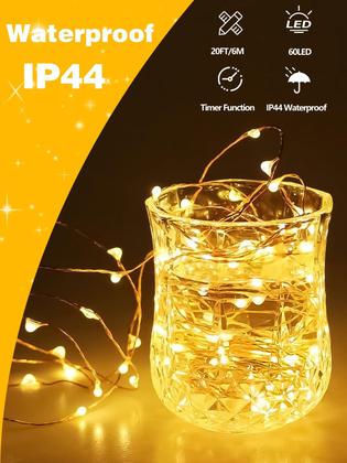 Imagem de Temporizador String Lights BOSSERN, pacote com 6, 20 pés e 60 LED, branco quente