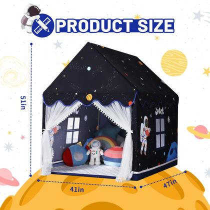 Imagem de Tenda de jogos Wilwolfer Space Kids com tapete e luzes estelares pretas