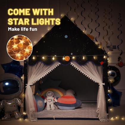 Imagem de Tenda de jogos Wilwolfer Space Kids com tapete e luzes estelares pretas