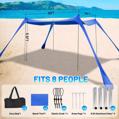 Imagem de Tenda de praia Canopy BOTINDO 305x305cm 4 pólos azul