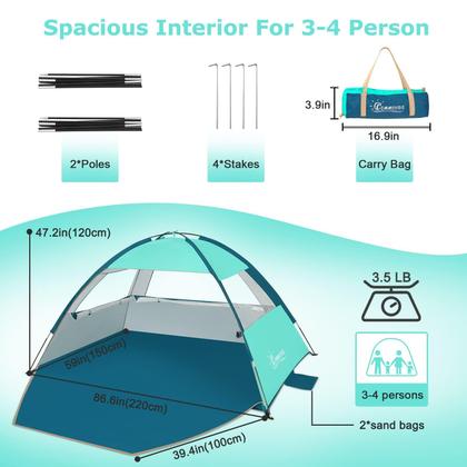 Imagem de Tenda de praia COMMOUDS N1 para 3/4-5/6-7/8-10 pessoas, UPF 50+