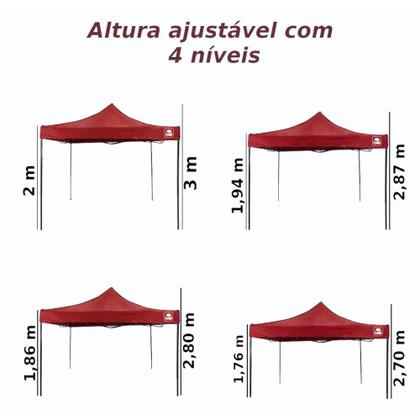 Imagem de Tenda Gazebo Pagoda Barraca Praia Feira 3x3m Articulada Vermelha Bel
