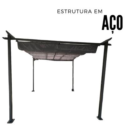 Imagem de Tenda Gazebo Pergolado Aço 3x3m Retrátil Cobertura em Poliester Preto Importway Iwgzp-300