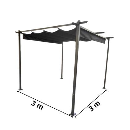 Imagem de Tenda Gazebo Pergolado Aço 3x3m Retrátil Cobertura em Poliester Preto Importway Iwgzp-300