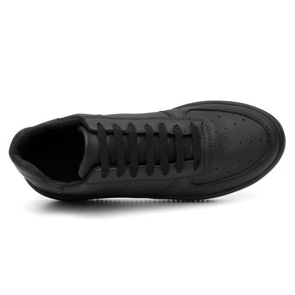 Imagem de Tenis Air Couro Eco Leve Preto Branco Force Kit Com Relógio