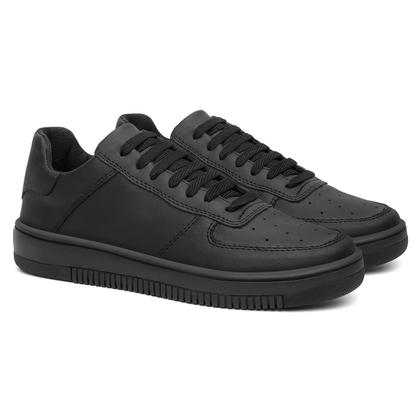 Imagem de Tenis Air Couro Eco Leve Preto Branco Force Kit Com Relógio