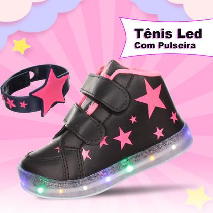 Imagem de Tenis Botinha Com Luz de Led Infantil Feminina Com Pulseira Estrela