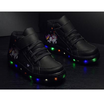 Imagem de Tenis Botinha Feminino De Led Com Calce Facil Infantil Unicornio Personagem DIversÃo Luzinha