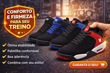 Imagem de Tênis Botinha Masculino Cano Baixo Estilo Urbano Basquete Academia Preto, Vermelho, azul, branco e cinza  Casual Confortável para Dia a Dia