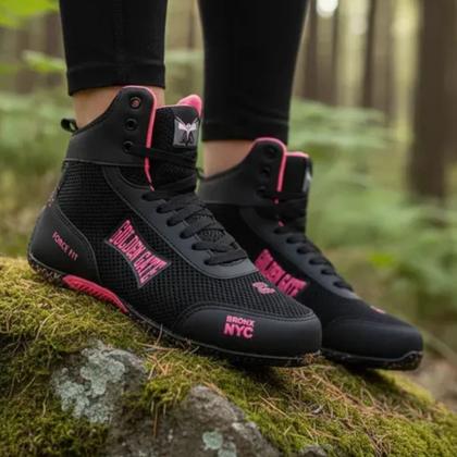 Imagem de Tênis Botinha Preto Pink Confortável para Treino Academia Luta Boxe Feminino