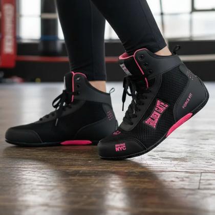 Imagem de Tênis Botinha Preto Pink Confortável para Treino Academia Luta Boxe Feminino