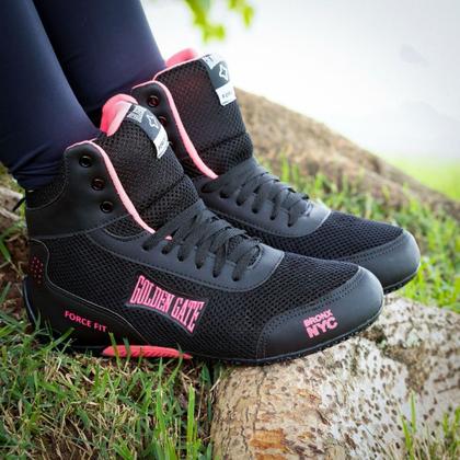 Imagem de Tênis Botinha Preto Pink Confortável para Treino Academia Luta Boxe Feminino