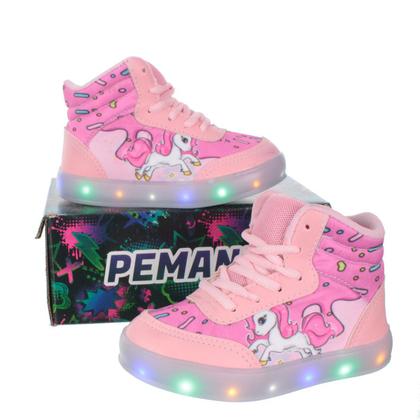 Imagem de Tenis Botinha Unicornio Com Luz de Led Infantil Feminina Meninas Rosa