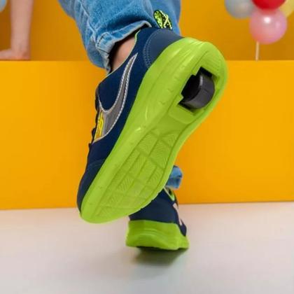Imagem de Tênis Botinho Meninos Rodinha Removível Patins Azul Verde