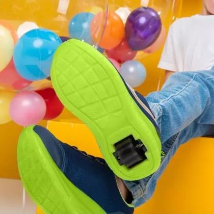 Imagem de Tênis Botinho Meninos Rodinha Removível Patins Azul Verde
