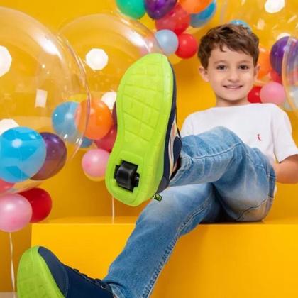 Imagem de Tênis Botinho Meninos Rodinha Removível Patins Azul Verde